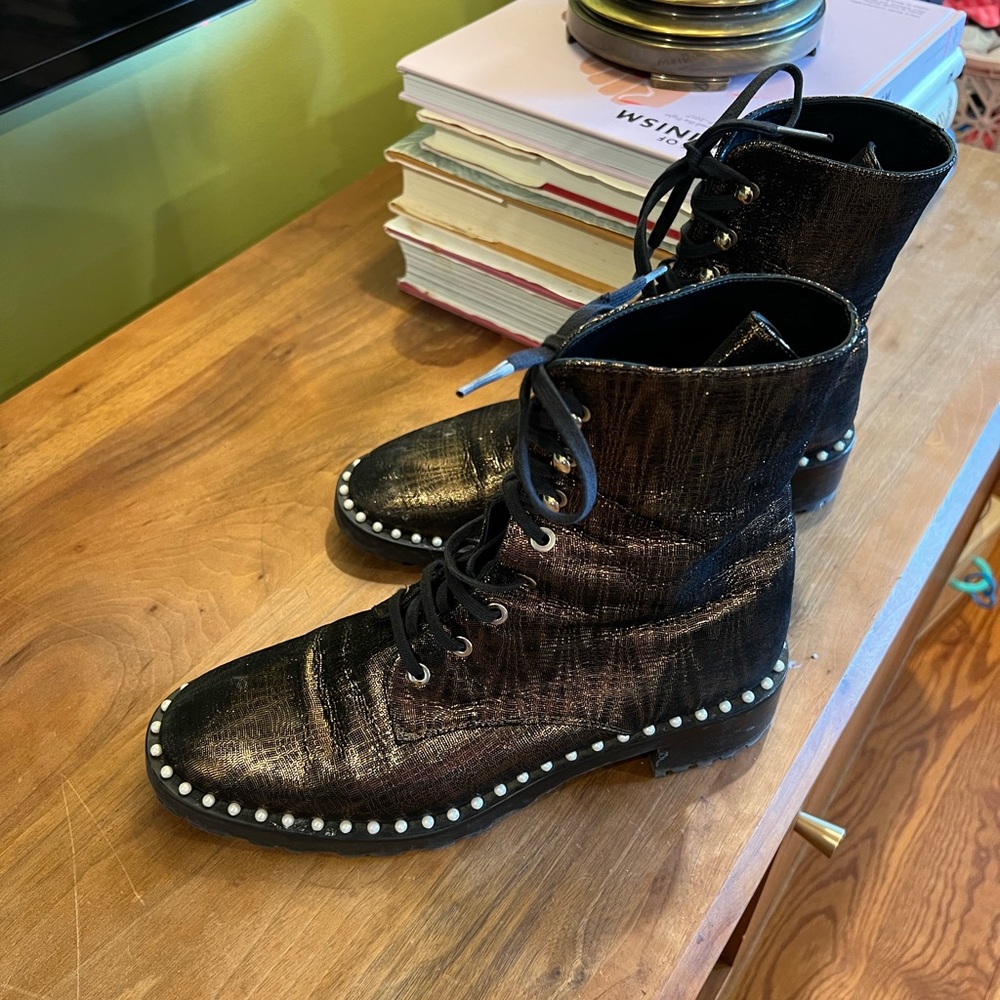 Stuart Weitzman Allie Lace-Up Boots 7.5 / 38 - Picture 5 of 12